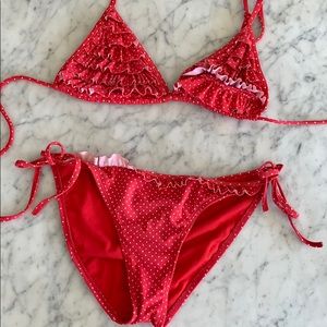 Polka dot ruffled bikini